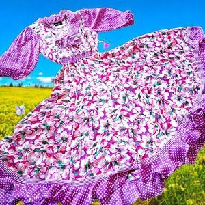 Diane‎ Freis Original Georgette Sequins Flowing Feminine Dress Pink!